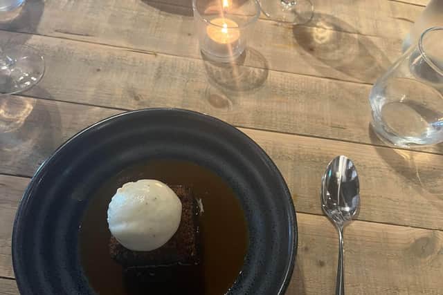 Dessert consisted of sticky toffee, butterscotch, and bourbon vanilla ice cream. (£9.00).