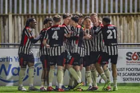 Chorley celebrate mark Ellis winning goal against Scarborough (photo: David Airey/dia_images)
