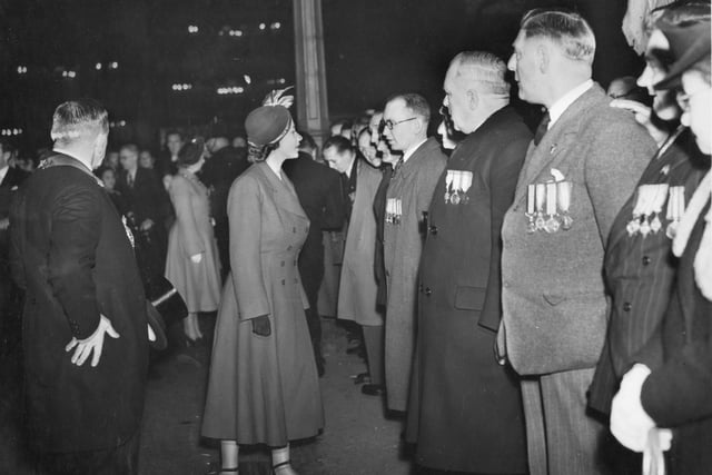 Princess Elizabeth meets veterans of the First World War during her visit in 1949