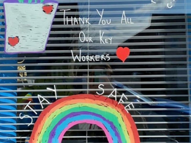 Kirstie Robertson took this picture of the new-familiar rainbows painted in windows to support key workers.
