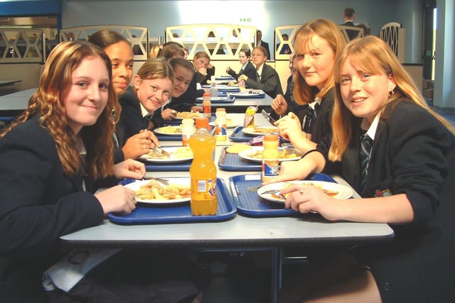 Time for lunch - girls tuck in to their meals inside the Fleetwood High School's canteen