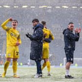 Young Preston North End players celebrate their side's win over Blackburn Rovers