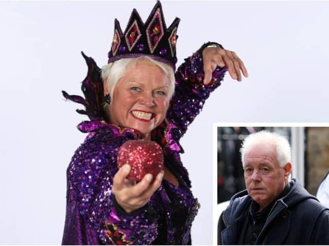 Main picture: Vicky Entwistle as the Wicked Queen in Blackpool's 2021 adaptation of Snow White And The Seven Dwarves. Inset: Bruce Jones (credit: Getty)