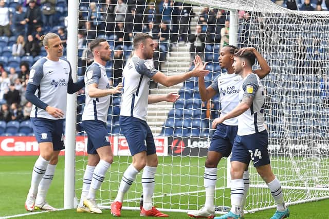Preston North End celebrate taking the lead against Millwall at Deepdale