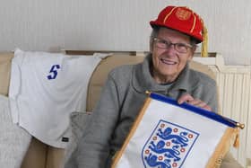 Photo Neil Cross; England's first captain Sheila Parker of Chorley received her cap 50 years late as guest of honour at Wembley