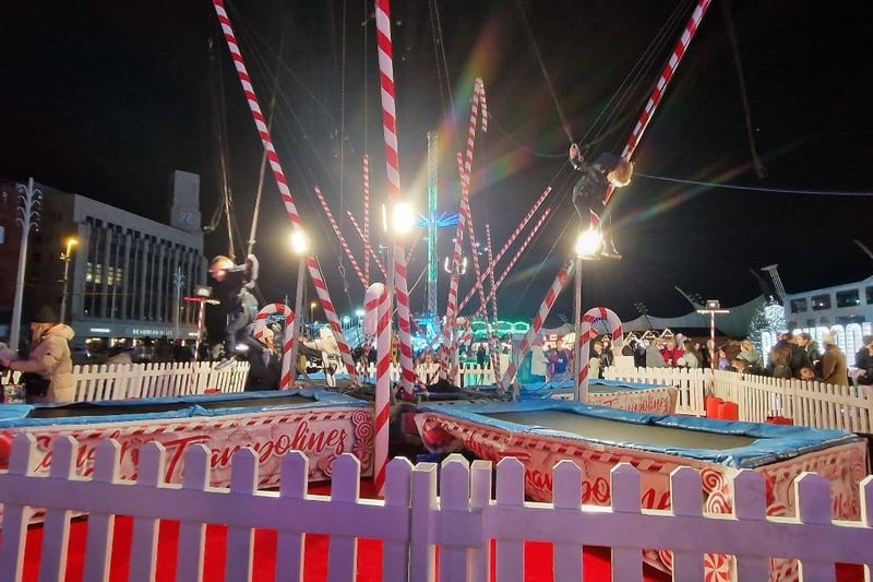 Candy cane bungee trampolines