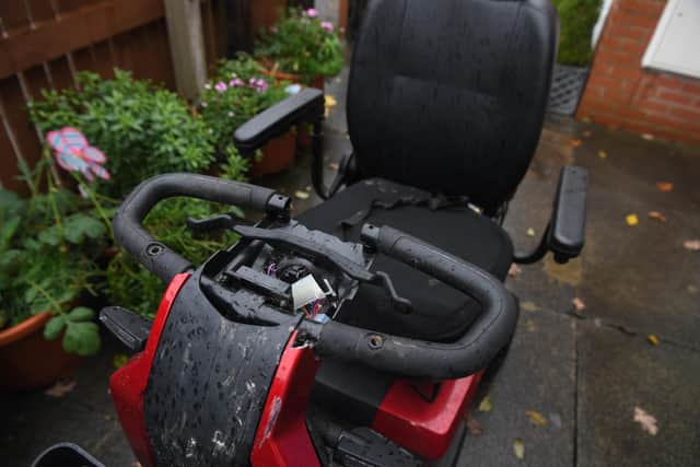 The perpetrators took off with the barrell lock and dumped the scooter, wrecked.