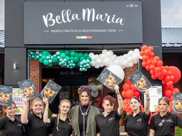 Opening of Bella Maria, Capitol Centre, Preston. L-R Eleanor Lloyd, Lucy Elliott, Eleanor McWilliams, Ana Maria Barbu, Grace Lord, Denisa Calotescu and Chanelle Mai.