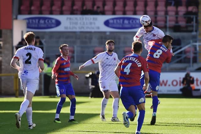 Action from the Coasters' defeat at Dagenham and Redbridge (photo: AFC Fylde/Steve McLellan)