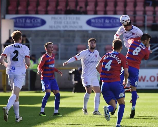 Action from the Coasters' defeat at Dagenham and Redbridge (photo: AFC Fylde/Steve McLellan)