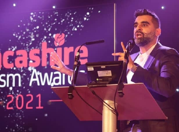 Guest presenter Tez Ilyas at the Lancashire Tourism Awards 2021. Now the race is on to find the tourism stars for 20-22