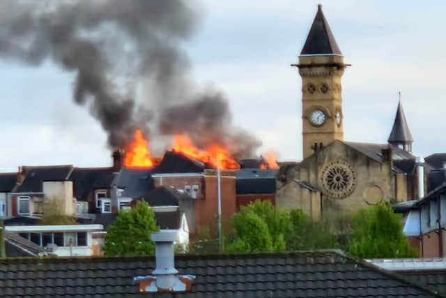 The fire at the former St Joseph's Orphanage/Mount Street Hospital in Preston city centre on Sunday, May 1. Picture by Hilton Fitzsimmons