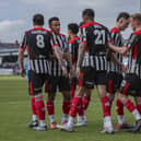Chorley celebrate Kole Hall's goal in their 5-0 romp over Radcliffe last weekend (photo: David Airey/dia_images)