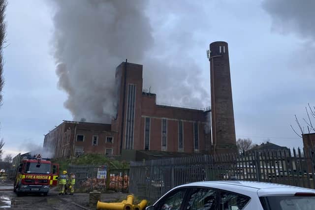 Plumes of smoke from the fire at the large building on the Lune Industrial Estate.