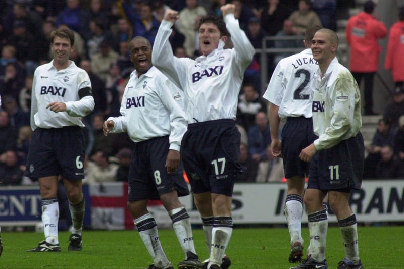 Jon Macken celebrates his goal in the game between Preston North End and Manchester City at Deepdale