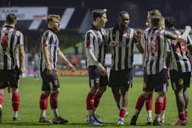 Chorley celebrate scoring in their 3-1 win over Gloucester City in midweek (photo: David Airey/dia_images)