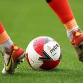 WIGAN, ENGLAND - JANUARY 08: The Mitre Delta Max Emirates FA Cup match ball is seen during the Emirates FA Cup Third Round match between Wigan Athletic and Blackburn Rovers at DW Stadium on January 08, 2022 in Wigan, England. (Photo by Lewis Storey/Getty Images)