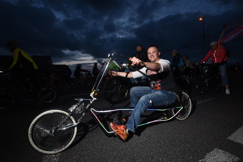 Riding the lights in style - on an American-style low rider chopper, not the old Raleigh version!