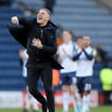 Ryan Lowe celebrates Preston North End's victory against Bournemouth at Deepdale