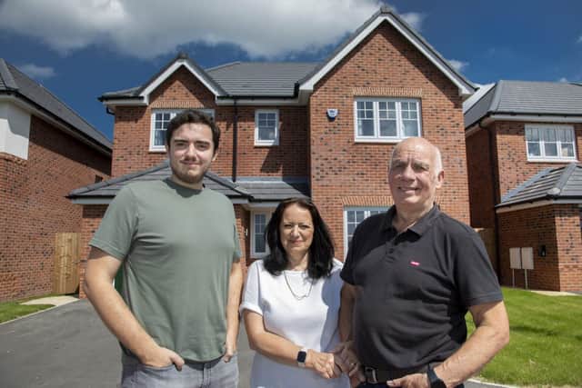 Will Gravner and parents Verity and Colin, pictured outside Will’s new Anwyl home