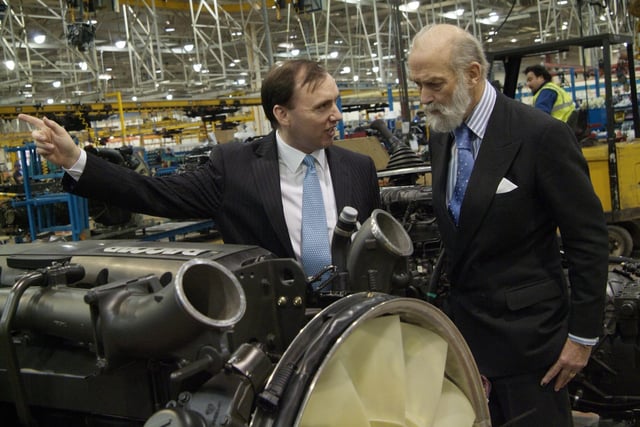 HRH Prince Michael of Kent with Jim Sumner, managing director of Leyland Trucks, during a behind-closed-doors visit to the company