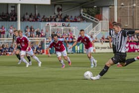 Jack Hazlehurst scores from the spot against South Shields