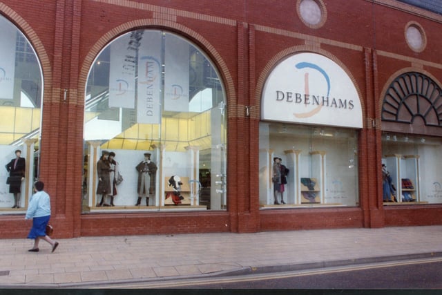 The large display windows draw shoppers in to the Debenhams store inside of Fishergate Shopping Centre