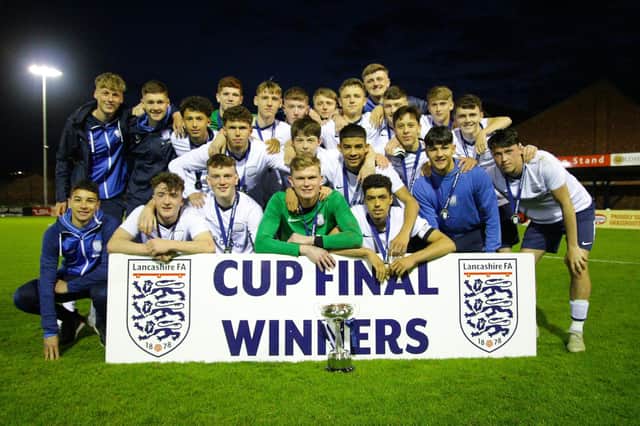 Preston North End's U18s celebrate their Lancashire FA Professionla Youth Cup win. Credit: Steven Taylor