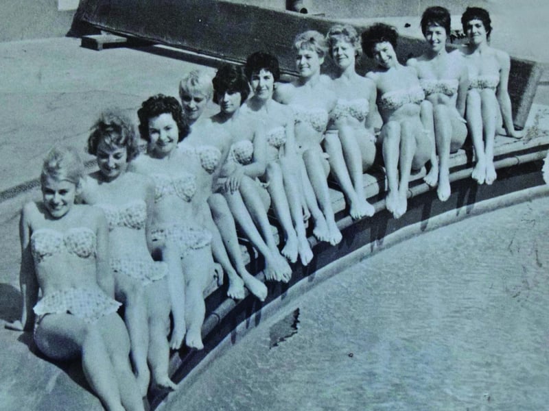 12 ‘Aqua-Lovelies’ who put on a fine display of synchronised swimming for the crowds before the Miss Great Britain heats.