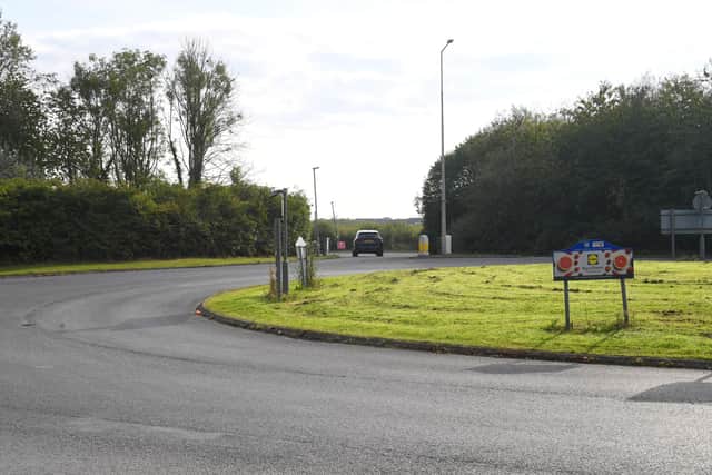 The roundabout at the junction of Tom Benson Way and Cottam Way, from which the new Aldi store and district centre in Cottam will be accessed