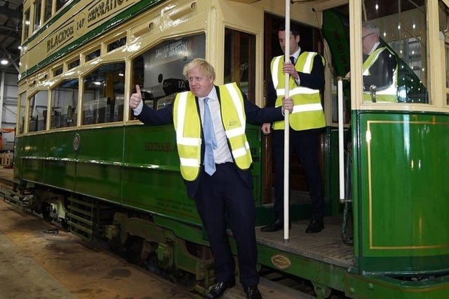 Boris enjoys his look around a vintage tram in Blackpool