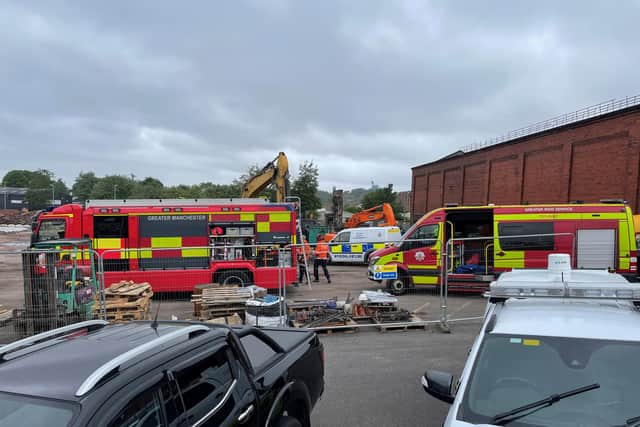 The force declared a major incident after human remains were discovered on Saturday at Bismark House Mill, Bower Street, Oldham, where there had been a fire on May 7. Pic credit: Kim Pilling/PA