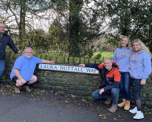 (Left to right) Scott Whalley, Pendle Borough Council's Engineering Manager, Deputy Leader of Pendle Borough Council, Councillor David Whipp, Mark, Nicola and Gracie Nuttall