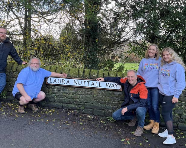 (Left to right) Scott Whalley, Pendle Borough Council's Engineering Manager, Deputy Leader of Pendle Borough Council, Councillor David Whipp, Mark, Nicola and Gracie Nuttall