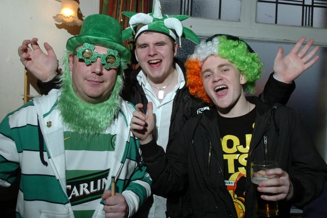 Chris and Shane Donnelly with Sean Hirst at the Unicorn in Preston, celebrating St Patrick's Day in 2010