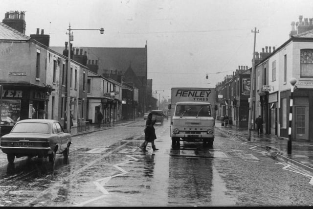 It's raining again on New Hall Lane and this picture from 1972 accompanied a reader's letter which complained that an excellent road safety campaign was marred by "injudicious remarks" about elderly people crossing whenever it suits them to do so