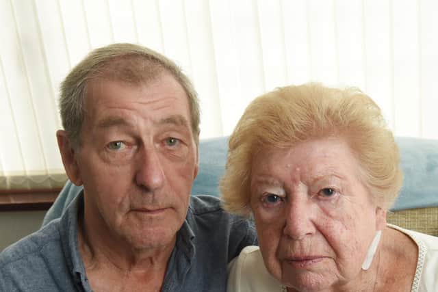Barbara Croft, 85, from Leyland, claims she had to wait 22 hours in A&E at Royal Preston Hospital, then another 11 hours for medication and to be discharged, pictured with her partner Neil Frankland