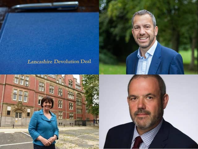 Chorley Council leader Alistair Bradley (top right) and his counterpart in South Ribble, Paul Foster (bottom right), are not enamoured with the Lancashire devolution deal negotiated by Lancashire County Council leader Phillippa Williamson and others