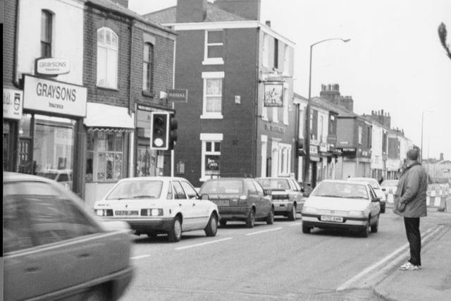 A busy crossing for this man on Ribbleton Lane in 1990
