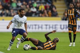 Preston North End's Duane Holmes gets past Hull City's Jean Michael Seri (Photographer Alex Dodd / CameraSport)