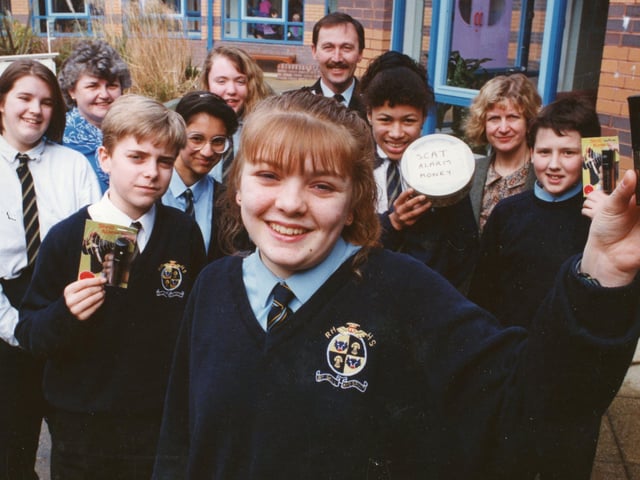 Budding young crime-busters are helping to create security among staff and pupils with their first major initiative. The newly-formed Schools and Community Action Team (Scat) set up at Ribbleton Hall High School in Preston is proving its worth within days of being established. Pictured: Scat member Sarah Fearns with one of the alarms along with other team members