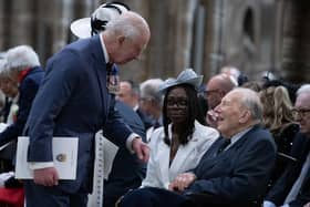 King Charles III meets veterans after a Service of Thanksgiving at Westminster Abbey in London on the 80th anniversary of VE Day. Picture: Julian Simmonds/The Telegraph/PA Wire