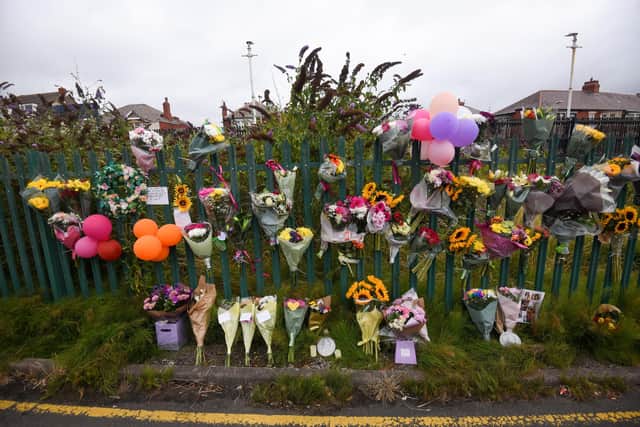 Floral tributes to Kiena Dawes on Carlyle Avenue in Blackpool