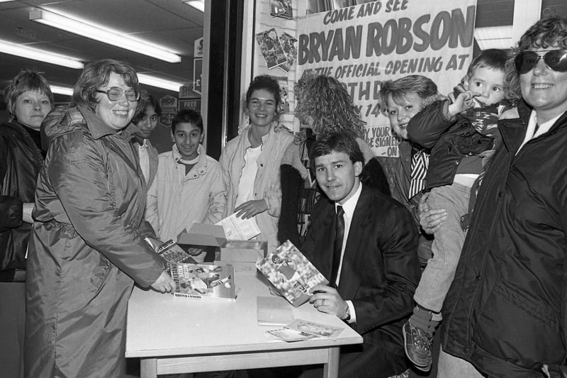 England soccer skipper Bryan Robson scored a big hit with his fans when he made an appearance in Preston to open his own shop - Birthdays - in St George's Shopping Centre. 
