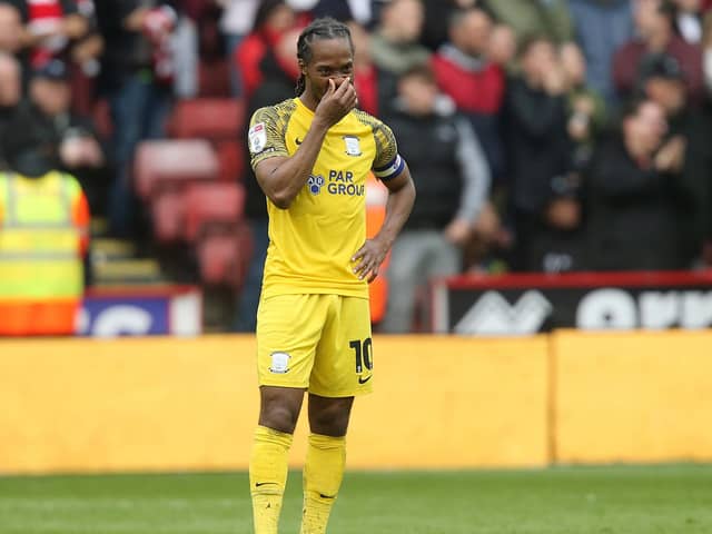 Preston North End's Daniel Johnson reacts after his side conceded a third goal scored by Sheffield United's Iliman Ndiaye