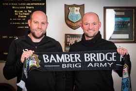 Jamie Milligan (right) with his assistant John Hills after being unveiled as Brig boss