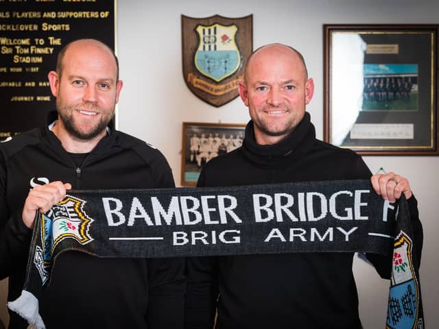 Jamie Milligan (right) with his assistant John Hills after being unveiled as Brig boss