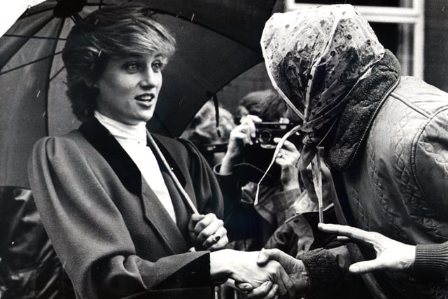 The Princess of Wales meets pensioner Annie Tardy outside West View Leisure Centre, Preston when it was officially opened by her in 1987