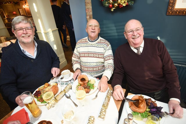 Mike Hill, Ken Wanstall and Brian Sale ready for their main course.