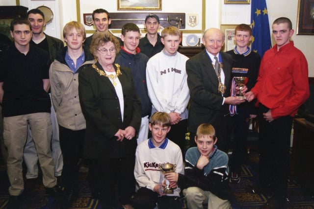 The Sunny D 3 on 3 basketballers visit the Mayor's Parlour at Preston Town Hall to meet the Mayor and Mayoress of Preston, Councillor Geoff Swarbrick and Jean Swarbrick, at a presentation ceremony